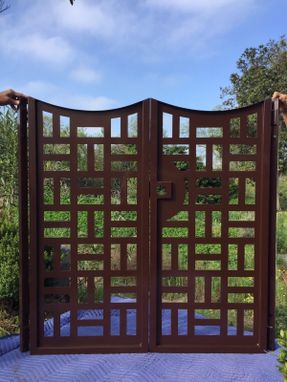 Custom Made Contemporary Metal Gate Custom Dual Entry Ornamental Wrought Iron Garden Art