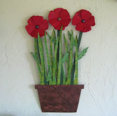 Custom Made Metal Flower Wall Art Sculpture - Poppies - Upcycled Metal Kitchen Wall Art Flower Pot