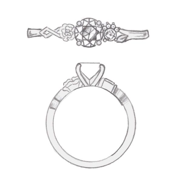 The rose in this diamond engagement ring symbolizes her calm nature.