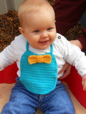 Custom Made Baby Boy Bow Tie Bib In Turquoise And Yellow