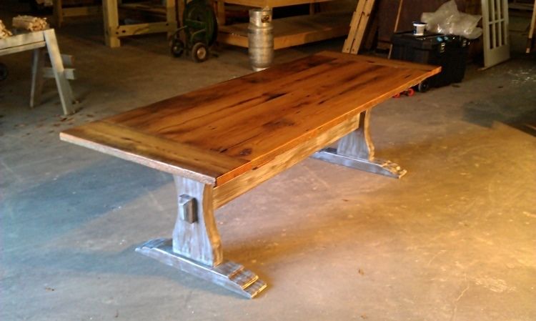 Hand Made Reclaimed Barn Wood Trestle Table By Ambassador