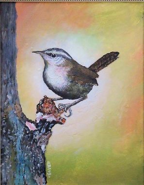 Custom Made Bird Painting; Wildlife Painting; A Bewick's Wren, Acrylic On Canvas Art For Sale.