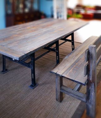Custom Made Reclaimed Industrial Oak Table With Benches