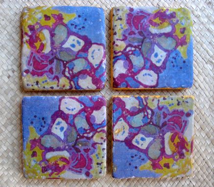 Custom Made Coasters Handmade Tile Set Of 4 With Original Artwork-Purple Magenta Ochre