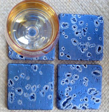 Custom Made Coasters Handmade Handpainted-Set Of 4 Metallic Blue Purple Silver