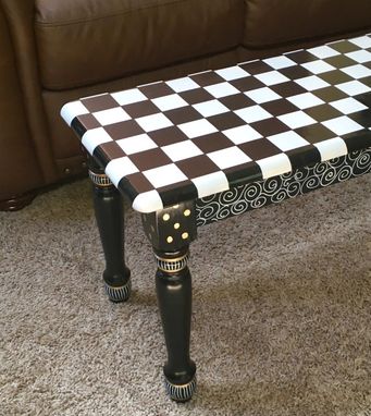 Custom Made Hand Painted Black And White Farmhouse Bench