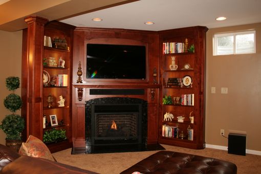 Custom Made Solid Wood Built In Tv Wall Unit, Fireplace And Bookcase Display