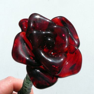 Custom Made Extra Large Long-Stemmed Red Glass Rose "Forever Untamed Rose''