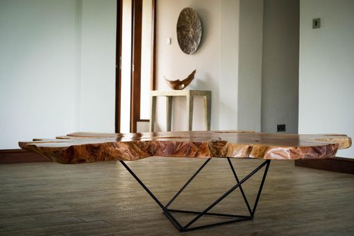 Custom Made Live Edge African Mahogany Wood Coffee Table - Mid Century Modern