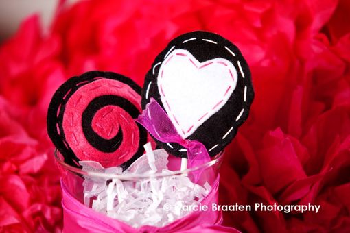 Custom Made Two Black, White, And Pink Felt Lollipops "Cookies And Cream''
