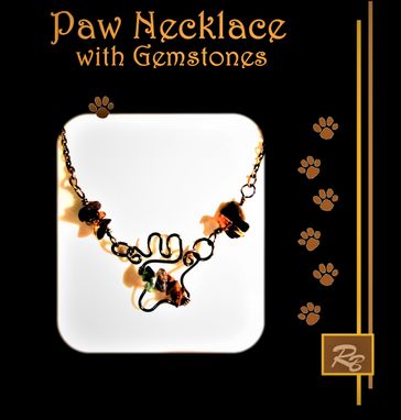 Custom Made Paw Print, Necklace, Jewelry, Pet Lovers, Pet Memorial, Hand Create With Gemstones