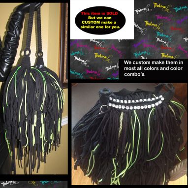 Custom Made Funky Fringed Handbag,Chains,Upcycled,Rhinestones,Bling,Jewels,Green & Black Hippie,Boho,Funky,Purse