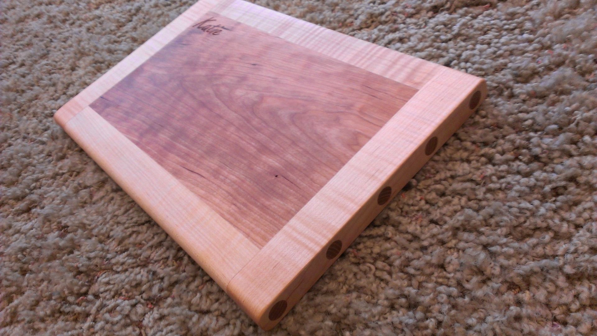 Hand Crafted Maple And Cherry Cutting Board Personalized Engraving Monogram By Bbg Woodworks 