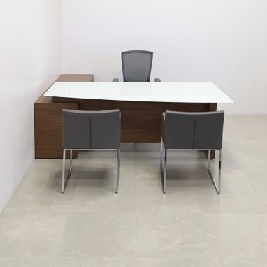 Custom Made Custom Executive Office Desk With Credenza, Tempered Glas Top - Avenue Curved Desk