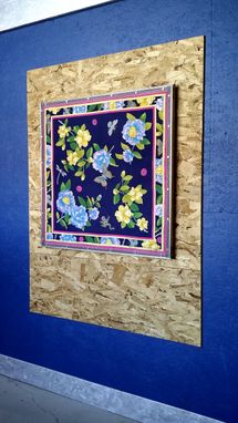 Custom Made Adrienne Landau Studio Navy Floral Insect Silk Scarf Framed Art