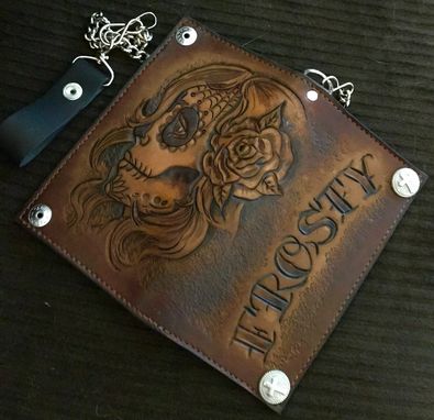 Custom Made Sugar Skull Biker Wallet With Tattoo Font