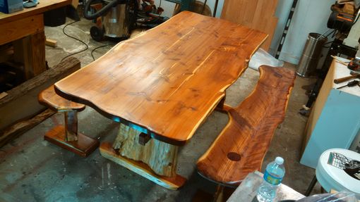Custom Made Live Edge Cedar Dining Table And Benches