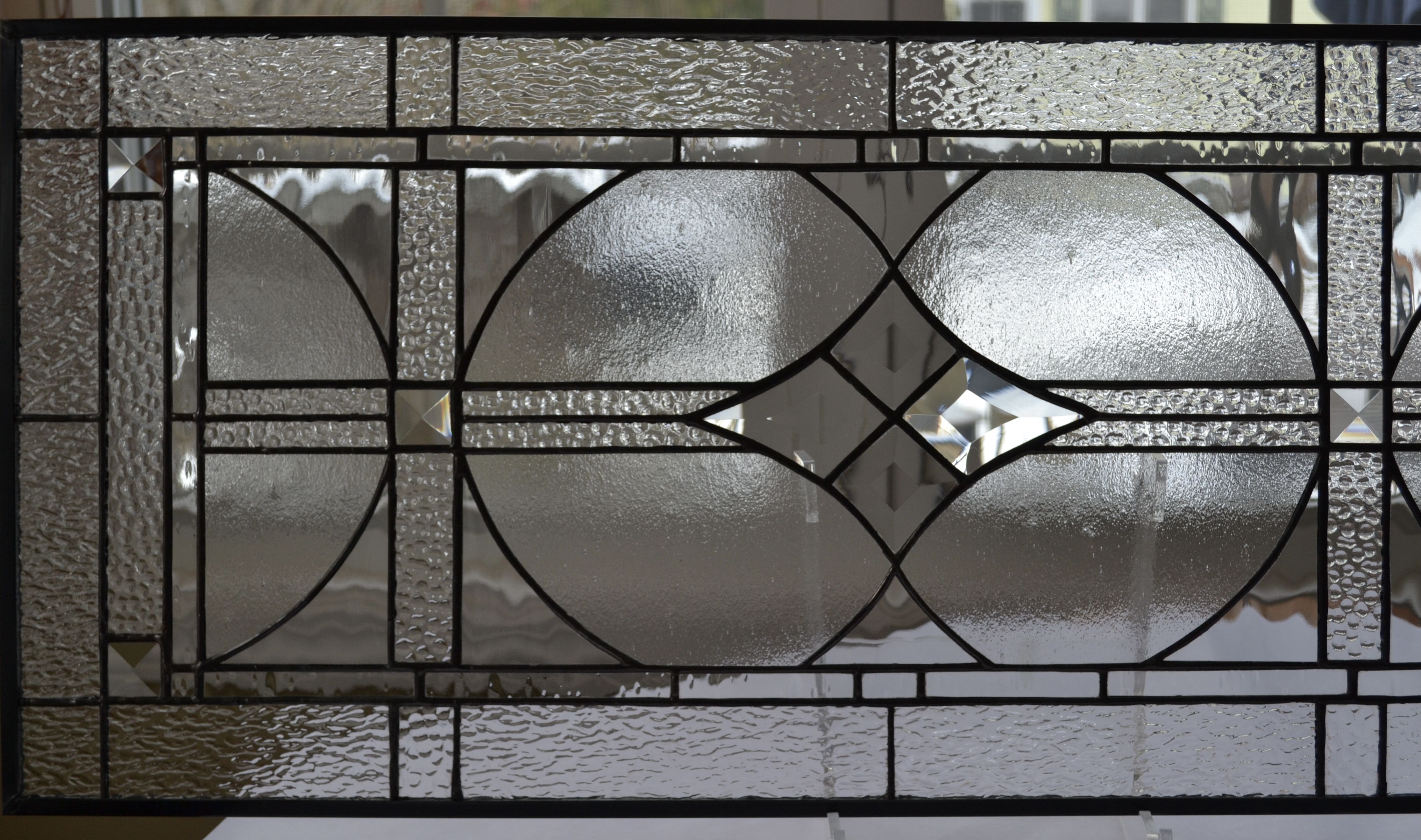 Hand Crafted Custom Stained Glass Transom In Clear Textured Glass And ...