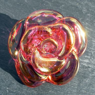 Custom Made Large Transparent Pink Glass Rose And Stainless Steel Bottle Stopper