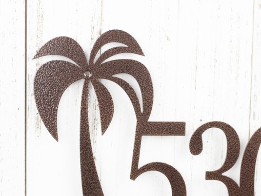 Custom Made Metal House Number Sign, Palm Trees - Copper Vein Shown