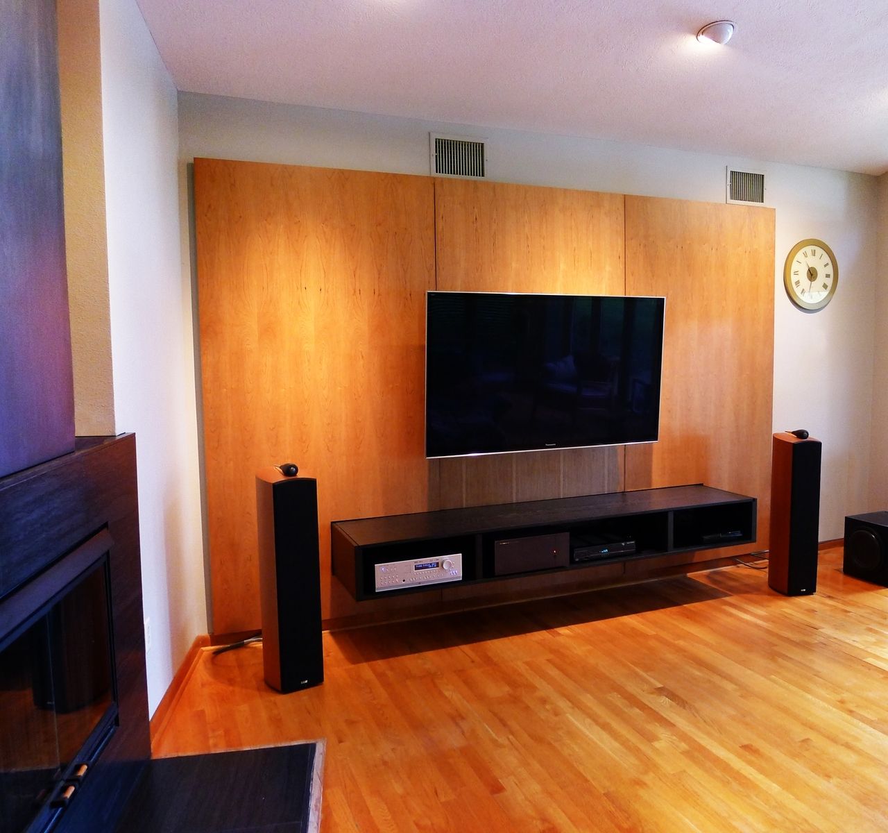 Custom Made Media Console Cabinet And Wall Panels By Maneuverworks