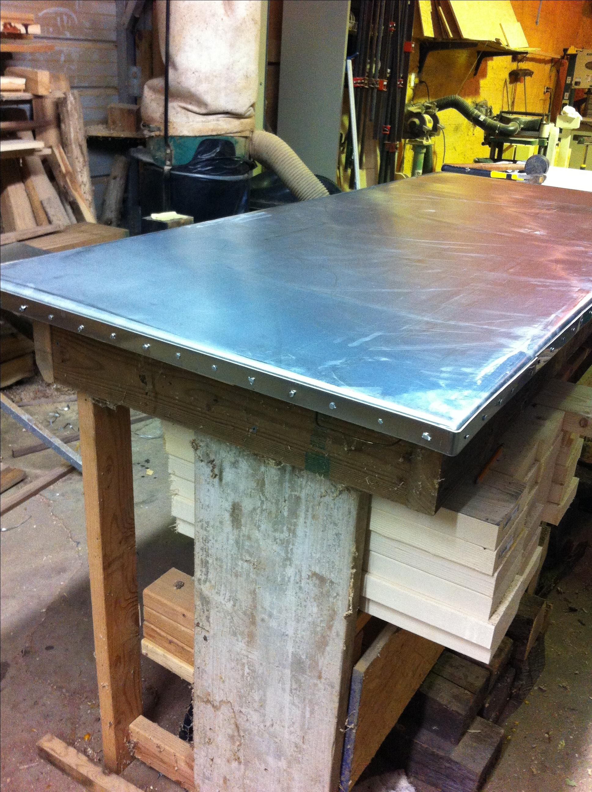 Buy Hand Crafted Zinc Table Top W/ Stainless Pinned Banding, made to order from The Stockton