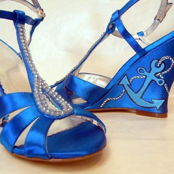 Hand Made Nautical Sapphire Blue Painted Wedges Anchors On Wedding ...