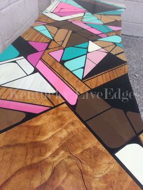 Custom Made Geometric Painted Live Edge Coffee Table