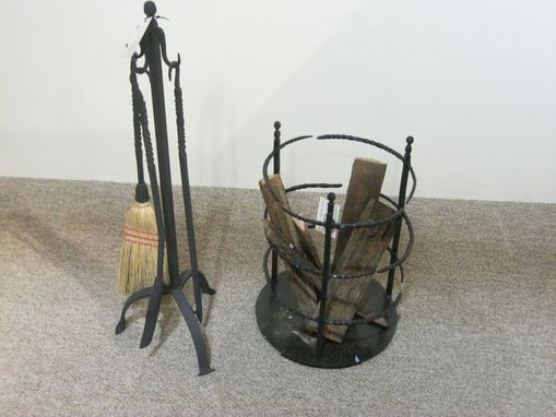 Custom Made Fireplace Tools With Log Holder