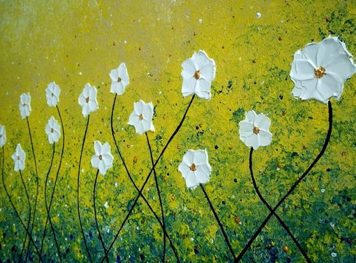 Custom Made Original Abstract White Daisies Flowers Blossom Impasto Landscape Textured Palette Knife Painting