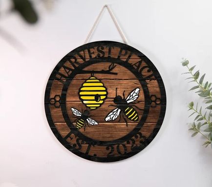 Custom Made Personalized Bee Welcome Family Name 2-Layer Wood Sign