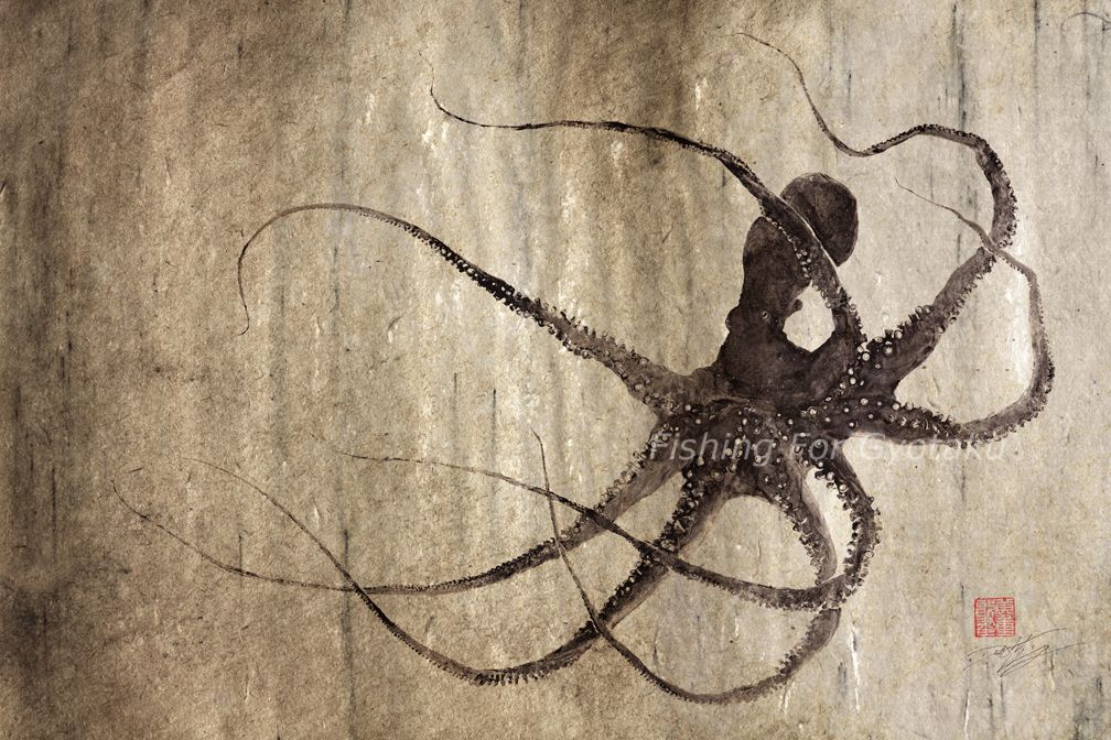 Buy Handmade Leviathan Octopus Gyotaku Print - Traditional