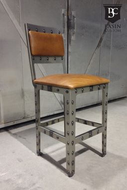 Custom Made Custom 24" Industrial Bar Stools With Upholstered Back