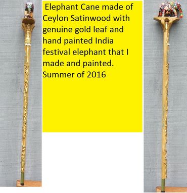 Custom Made East India Yoga Elephant And Lotus Cane