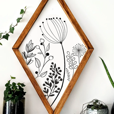Custom Made Botanical Wood Sign, Wood Wall Art,Home Decor Flower