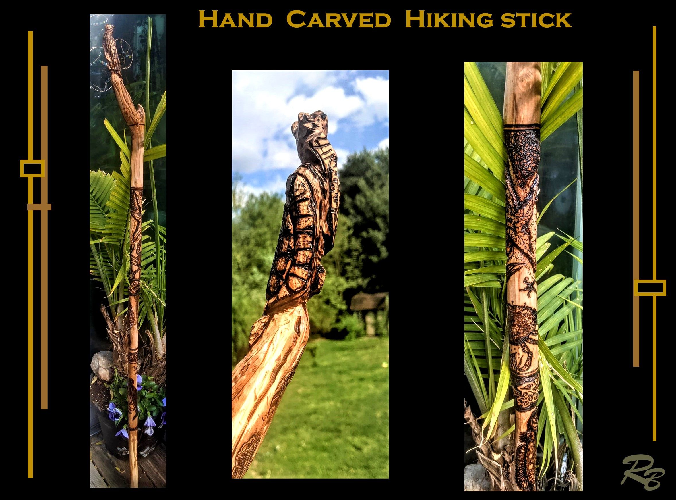 Buy Hand Crafted Carved Hiking Stick, Turtle, Walking Stick