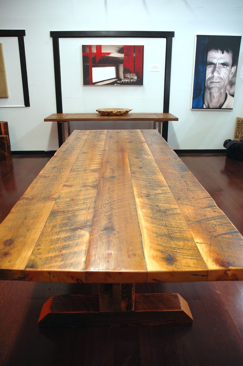 Custom Reclaimed TimberFrame Trestle Dining Table, Farm Table by