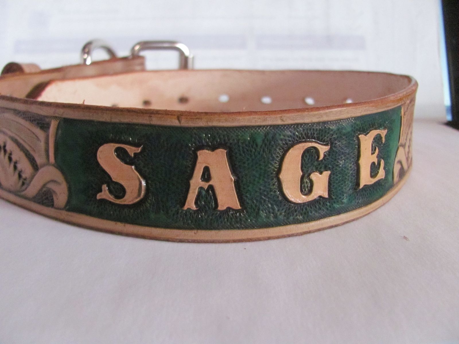 Custom Made Hand Carved Dog Collar, Personalized by Reigle Custom