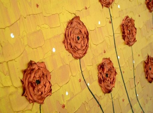 Custom Made Original Flowers Abstract Impasto Gold Red Roses Poppies Painting, Textured Palette Knife Art
