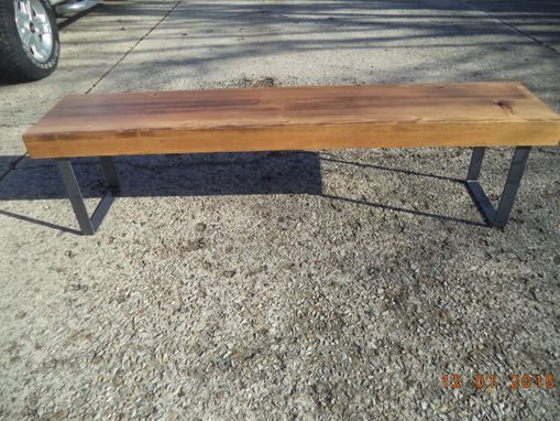 Custom Made 6' Wooden Bench With Steel Legs In A Farmhouse Style