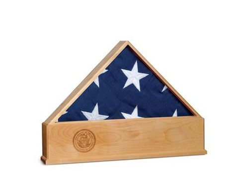 Custom Made Oak Us Flag Display Case With Engraved Navy Emblem