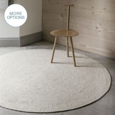 Custom Made Cable Knit Modern Round Hand Braided Woven Wool Rug- White