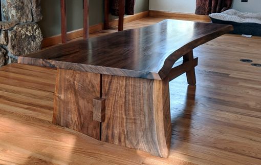 Custom Made Mid Modern Walnut Slab Coffee Table