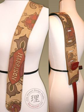 Custom Made Leather Suede Custom Guitar Strap - Personalized Calligraphic Image