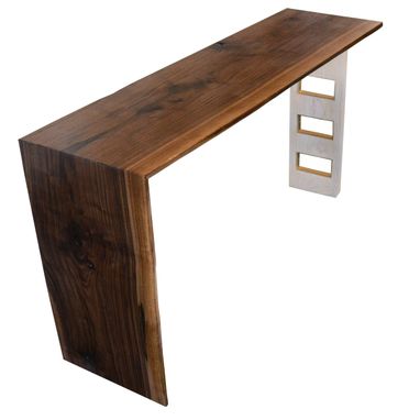 Custom Made Walnut Waterfall Desk With Custom Ash Wood Ladder Leg