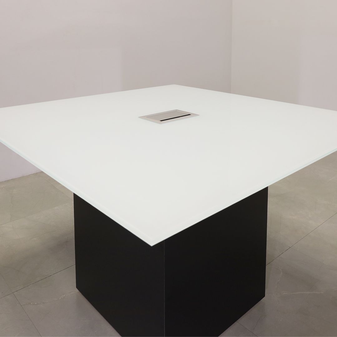 Hand Made Square Shape Custom Conference Table, Tempered Glass Top