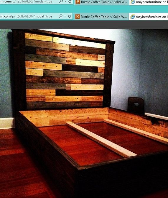 Hand Made Rustic Platform Bed W/ Multicolor Plank Headboard //Rustic ...