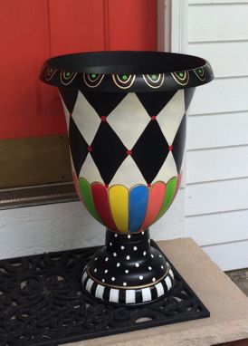 Custom Made Painted Urn Planter // Whimsical Painted Planter Urn // Harlequin Urn