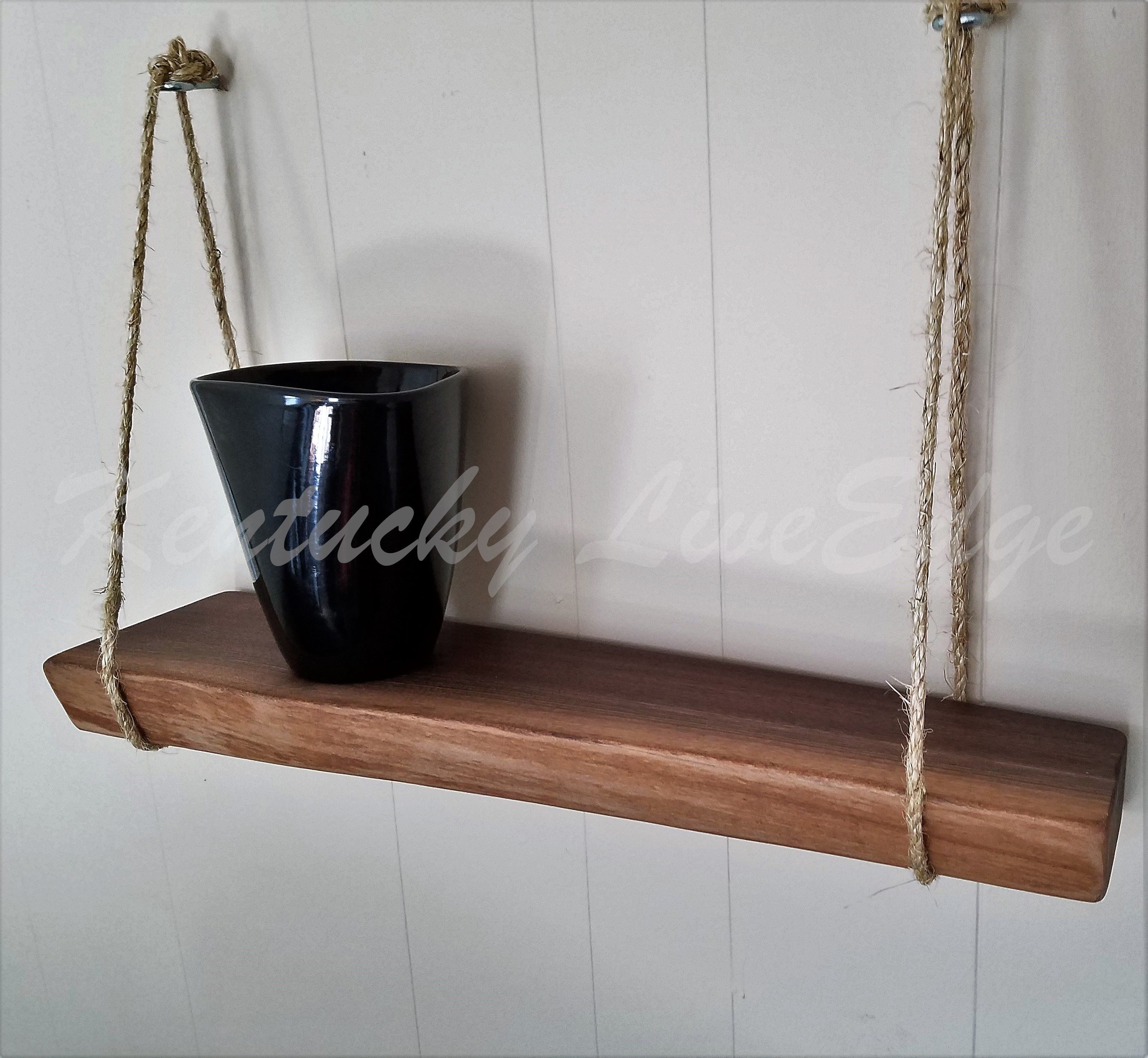 Hand Made Natural Wood Shelf Hanging Shelf Live Edge Shelf Walnut