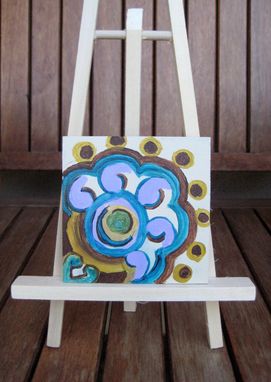 Custom Made Abstract Flower Painting Original 4"X4" Purple Blue Brown By Devikasart